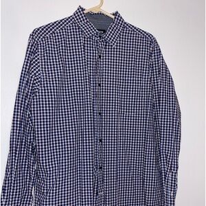 Dark blue, burgundy, and white plaid Claiborne Men’s dress shirt size L, 16-16.5
